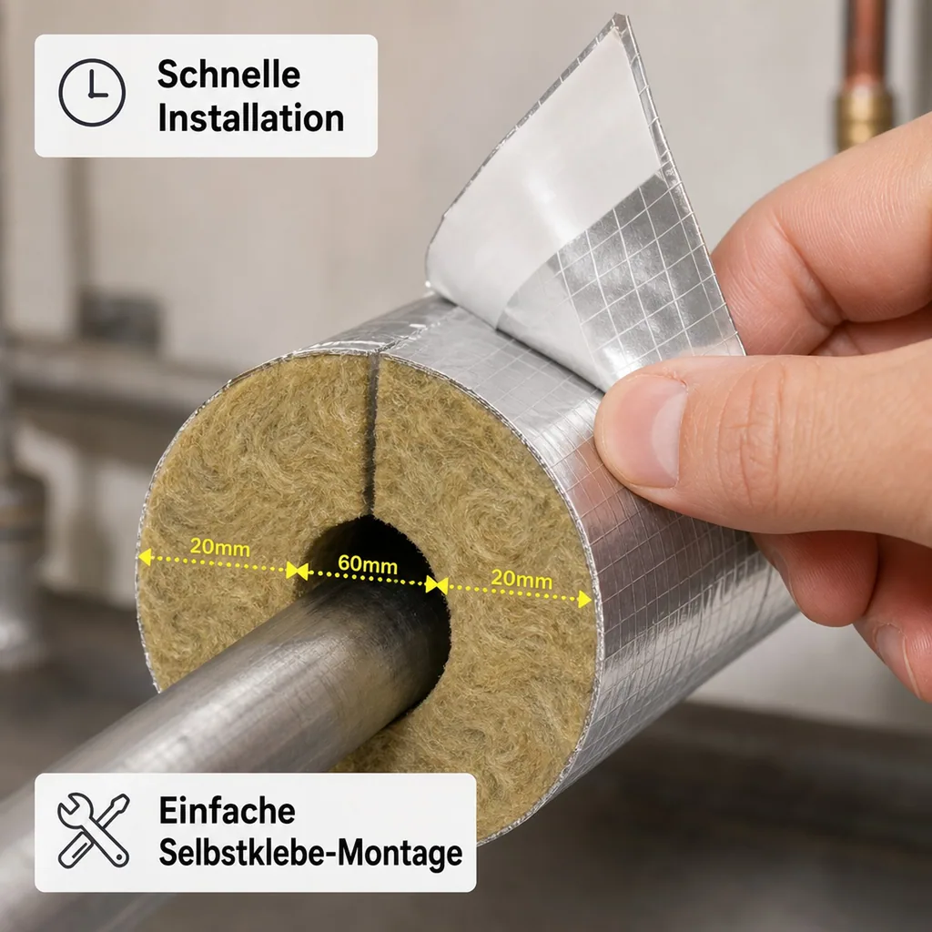 Rohrisolierung Steinwolle 60mm x 20mm, Alu, selbstklebend, 1m