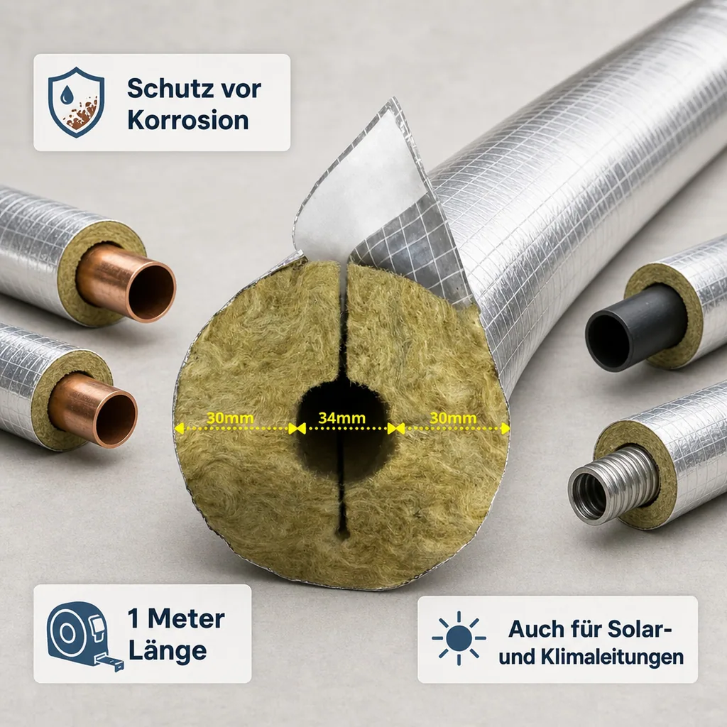 Rohrisolierung Steinwolle, 34x30mm, 1m, GEG 100%