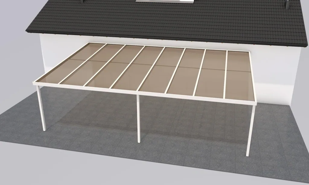 Terrassendach Premium, weiß, 8125 x 5060 mm - Polycarbonat Stegplatten 16 mm, bronze