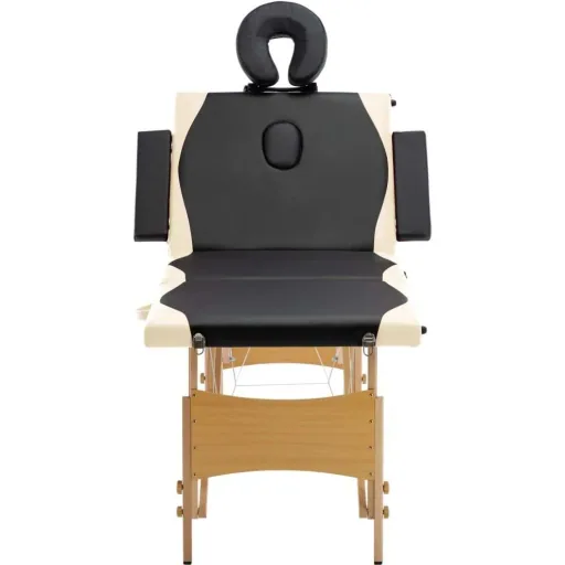 Klappbarer Massagetisch 4 Zonen Holz schwarz und beige