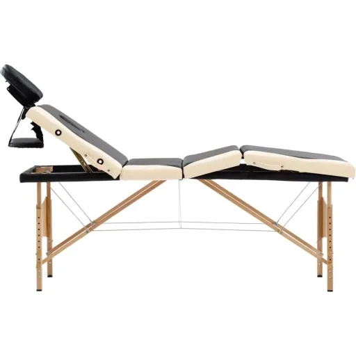 Klappbarer Massagetisch 4 Zonen Holz schwarz und beige