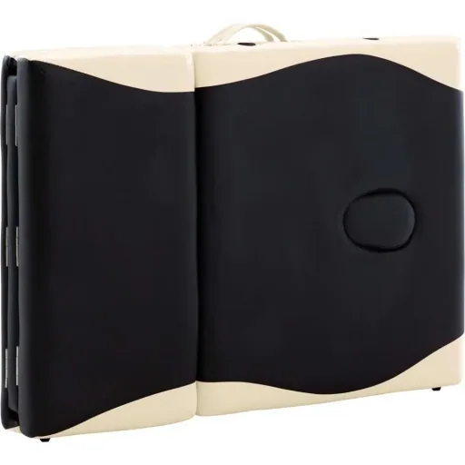 Klappbarer Massagetisch 4 Zonen Holz schwarz und beige