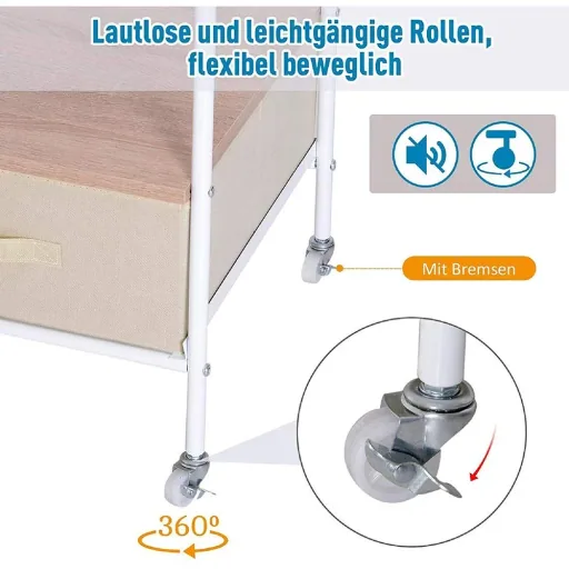 Kleiderständer Rollgarderobe mit Schubladen Hacken aus Metall+Holz weiß L99 x B47 x H185 cm