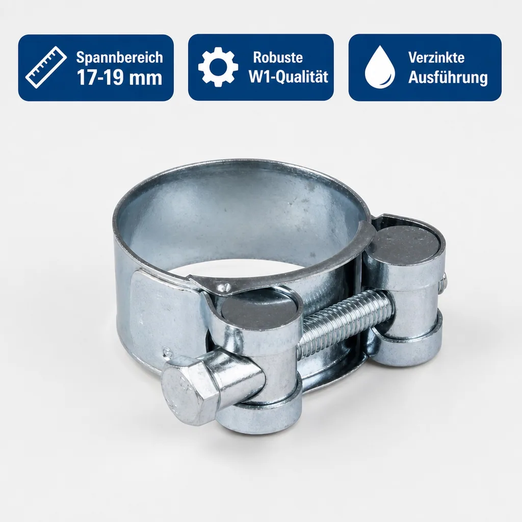 Schlauchschelle, Gelenkbolzenschelle 17-19mm, verzinkt, DIN 3017