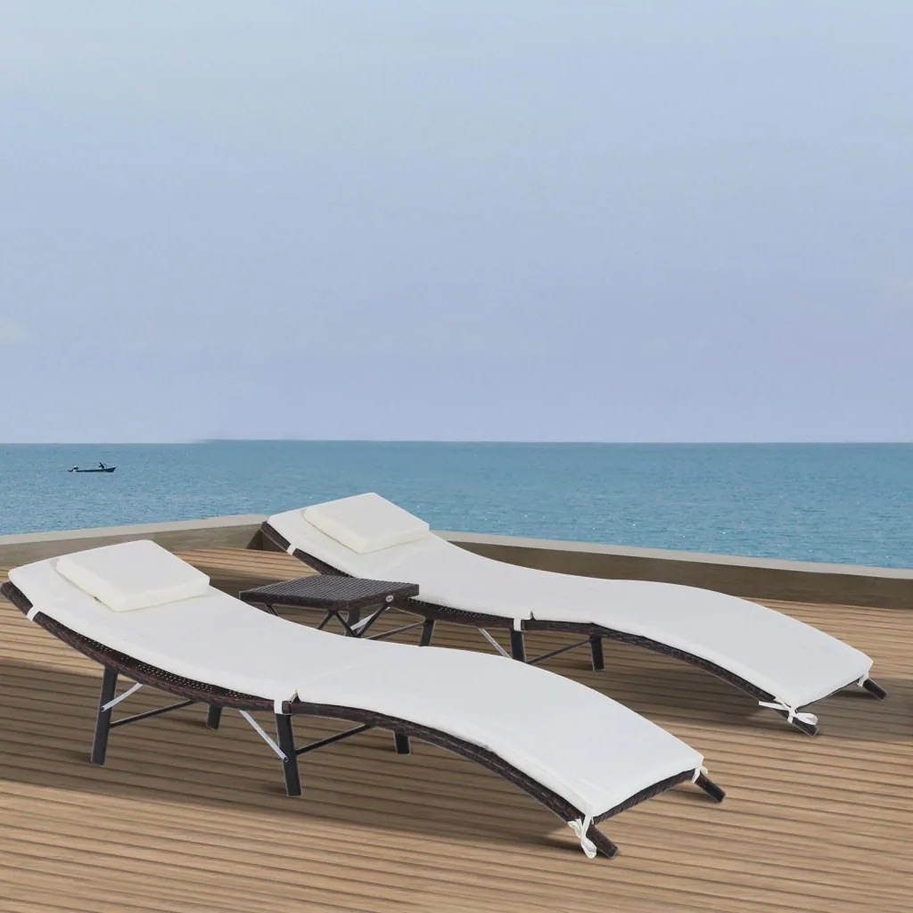 3er-Set Sonnenliege Gartenliege mit Tisch Gartenmöbel Polyrattan klappbar Braun 196 x 61 x 53 cm