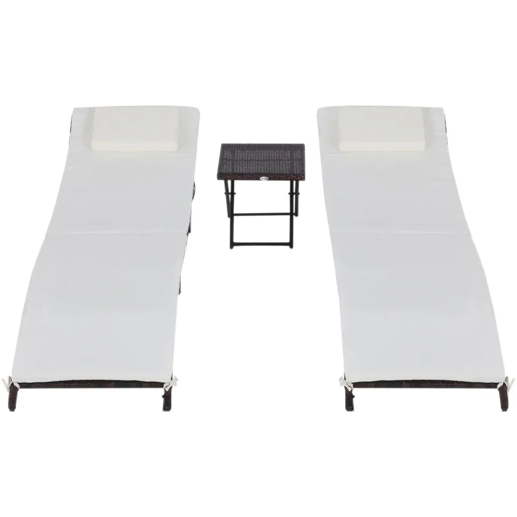 3er-Set Sonnenliege Gartenliege mit Tisch Gartenmöbel Polyrattan klappbar Braun 196 x 61 x 53 cm