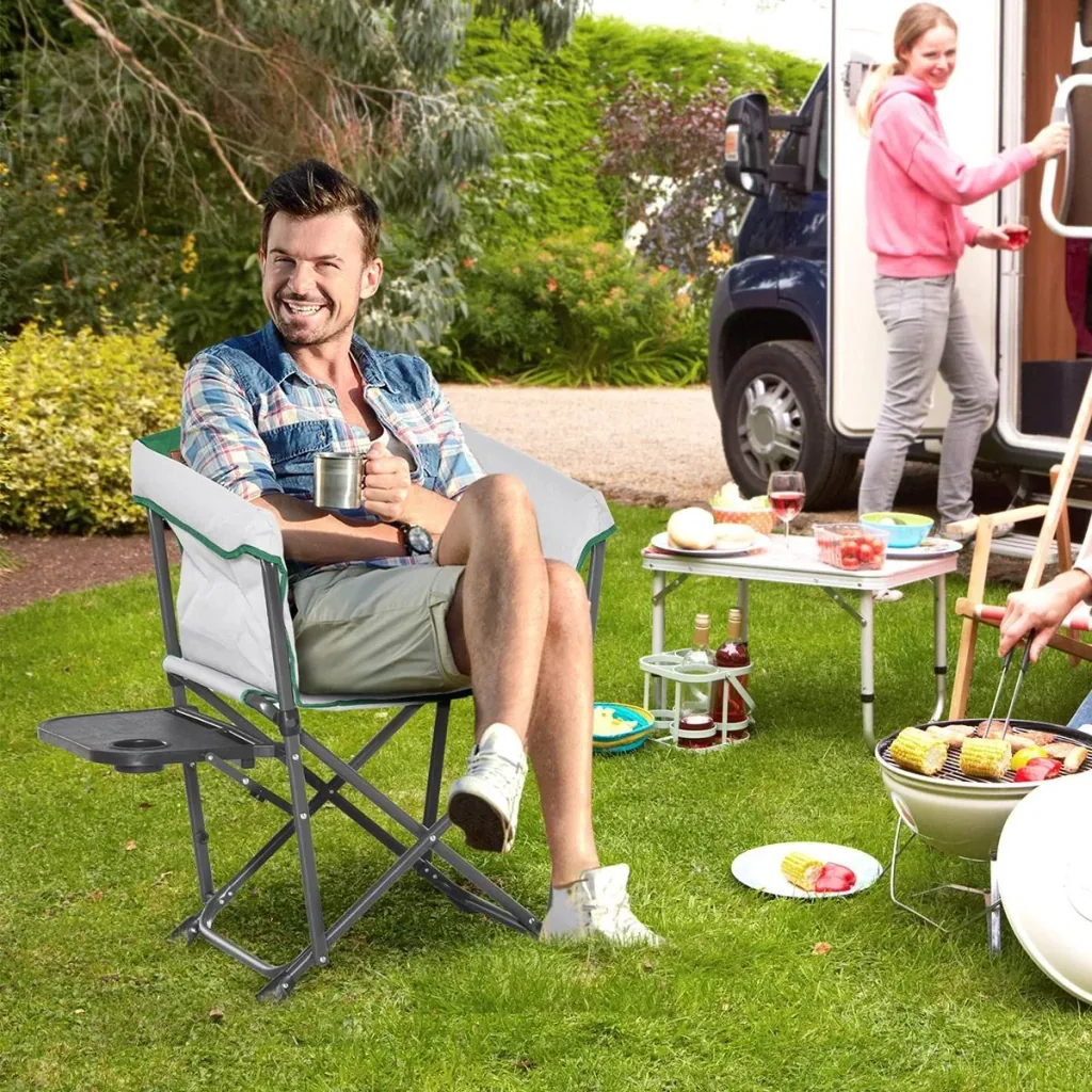 Campingstuhl mit Getränkehalterung weiss, grün