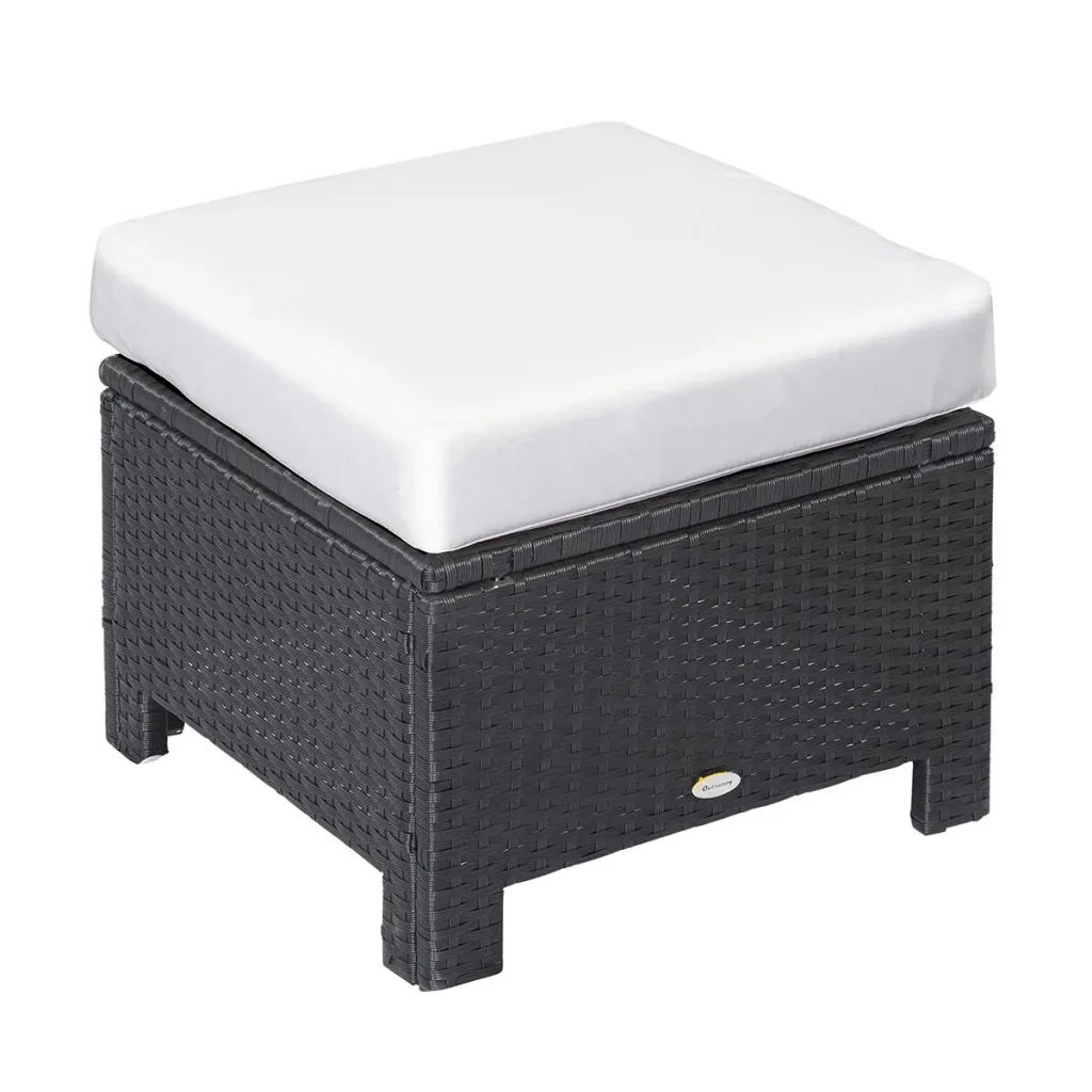 Poly Rattan Hocker mit Kissen Gartenhocker Sitzhocker Fußhocker Rattanhocker Balkon Sitzhocker Gartenmöbel Schwarz+Creme