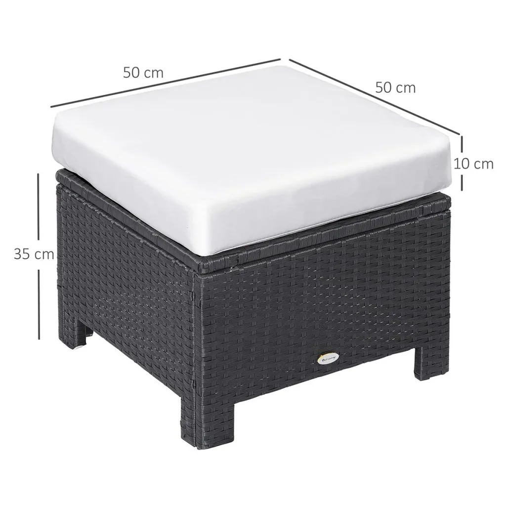 Poly Rattan Hocker mit Kissen Gartenhocker Sitzhocker Fußhocker Rattanhocker Balkon Sitzhocker Gartenmöbel Schwarz+Creme