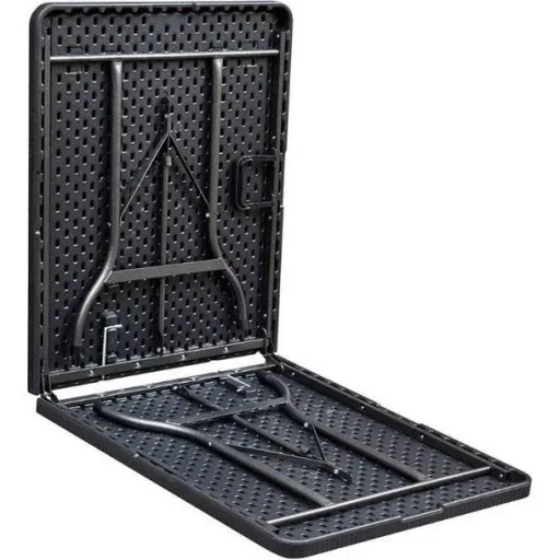 Kunststoff-Camping-Tisch Klapptisch - Woodlook Schwarz - 179x74x72,5 cm - Aluminiumgestell