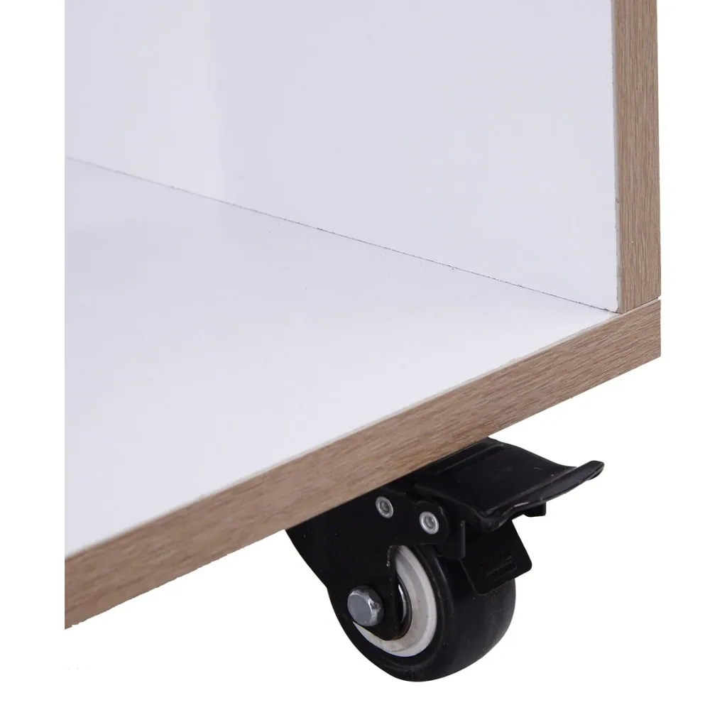 6 Fächer Rollregal Bücherregal Standregal mit 5 Rollen Holz Weiß 120 x 30 x 80 cm