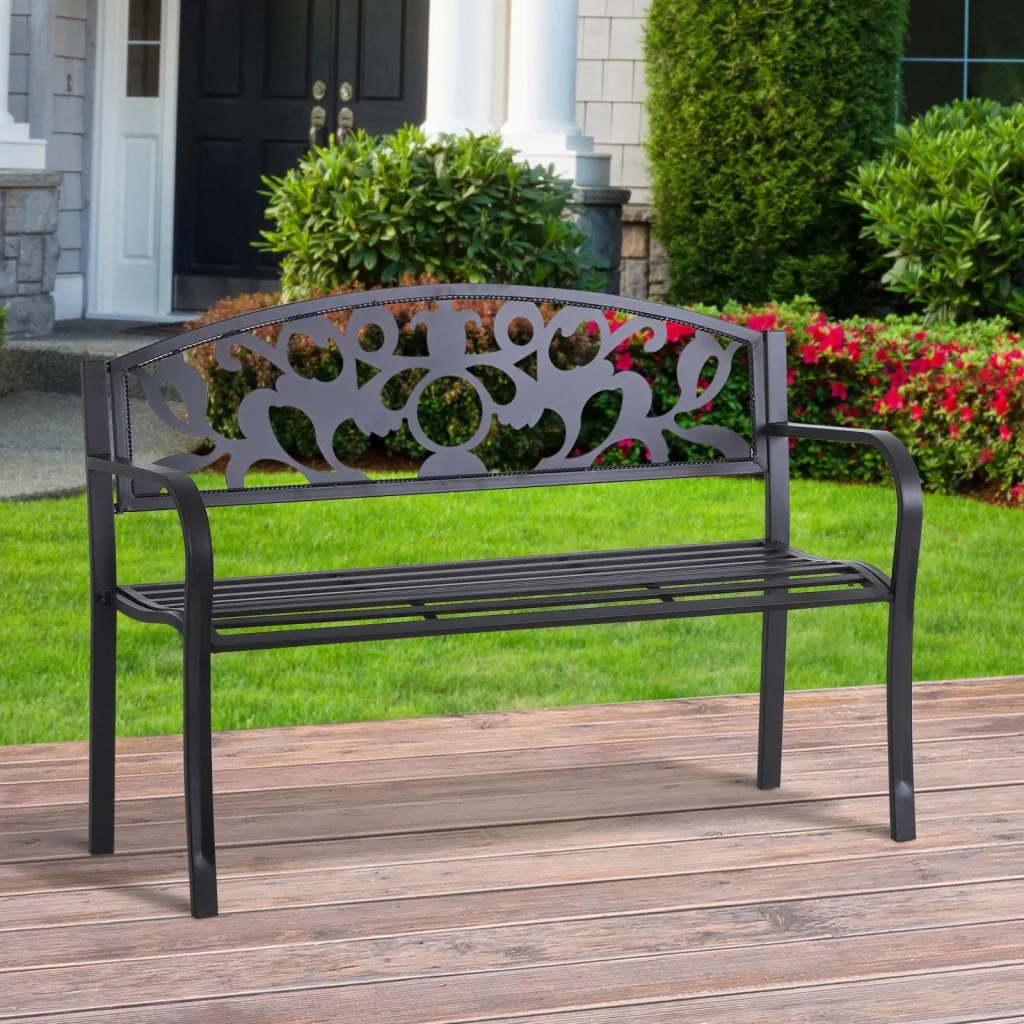 2-Sitzer Sitzbank Gartenbank Metallbank mit Armlehne Landhausstil Metall Schwarz 128 x 50 x 91 cm