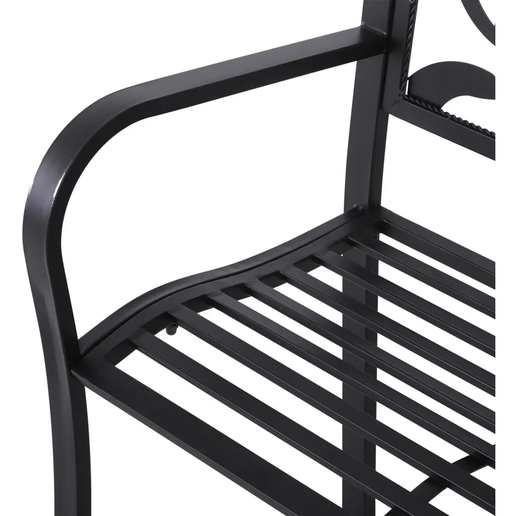 2-Sitzer Sitzbank Gartenbank Metallbank mit Armlehne Landhausstil Metall Schwarz 128 x 50 x 91 cm