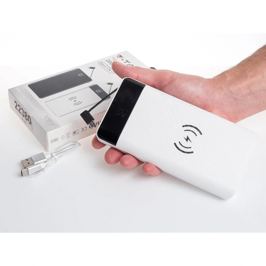 VT-3508 Netzgerät mit drahtloser QI-Ladefunktion - 20.000mah - einschließlich Mikro-USB-Kabel - Weiß