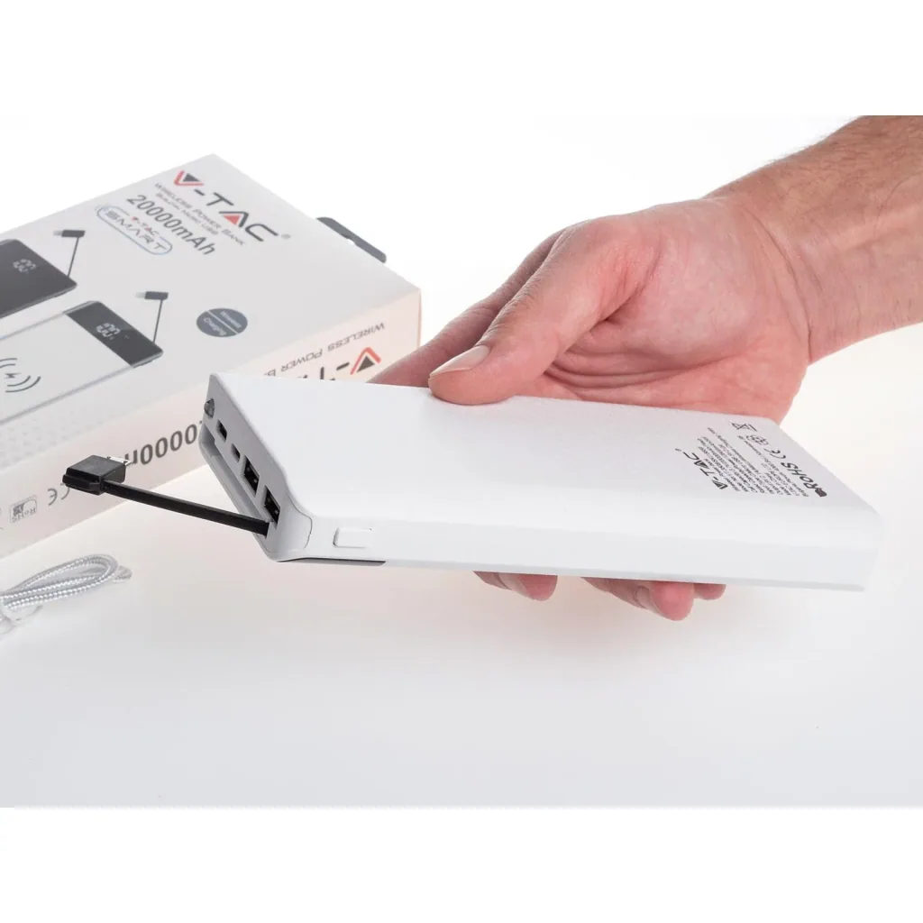 VT-3508 Netzgerät mit drahtloser QI-Ladefunktion - 20.000mah - einschließlich Mikro-USB-Kabel - Weiß