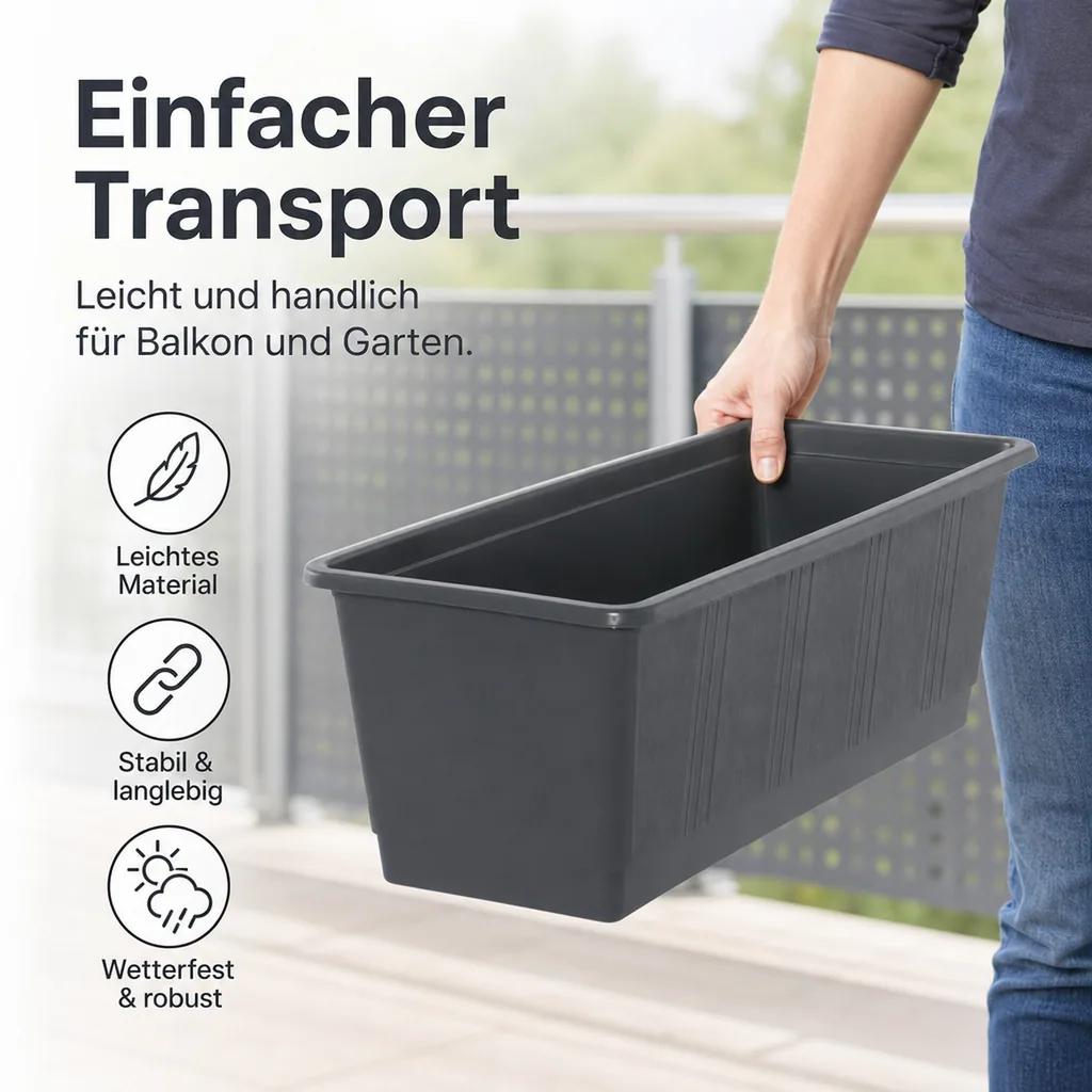 Blumenkasten 60 cm anthrazit, Kunststoff, Balkonkasten