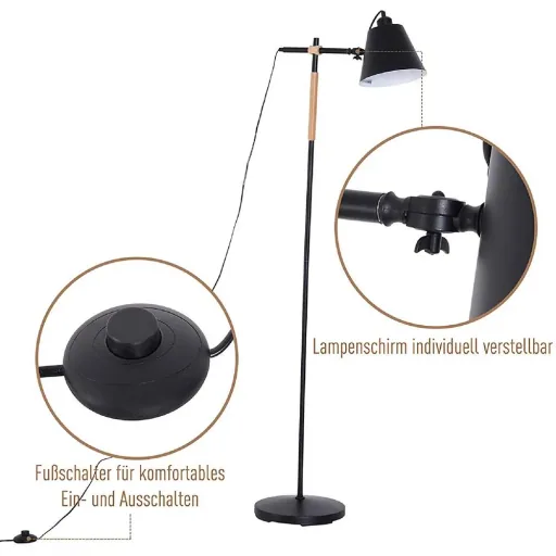 Stehlampe verstellbar Standleuchte Stehleuchte 40W Metall + Holz schwarz 54 x 30 x 155 cm