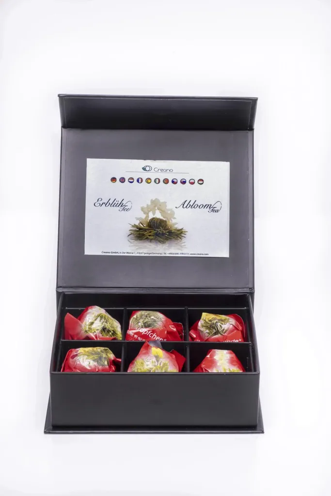 Teeblumen Mix "ErblühTee" in edler Magnet-Geschenkbox, 6 verschiedene Sorten