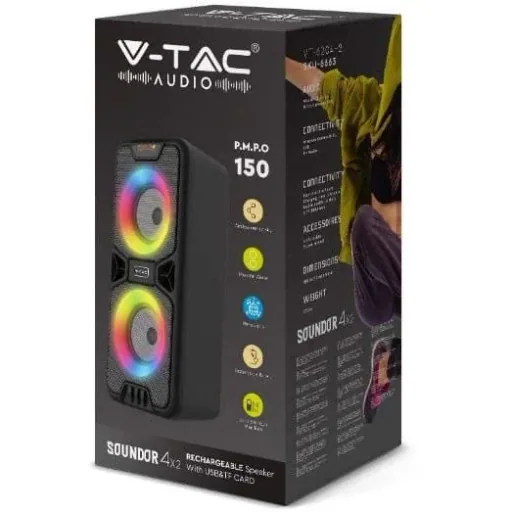 VT-6204-2 Mobiler Lautsprecher mit Bluetooth und RGB - 2x 10W