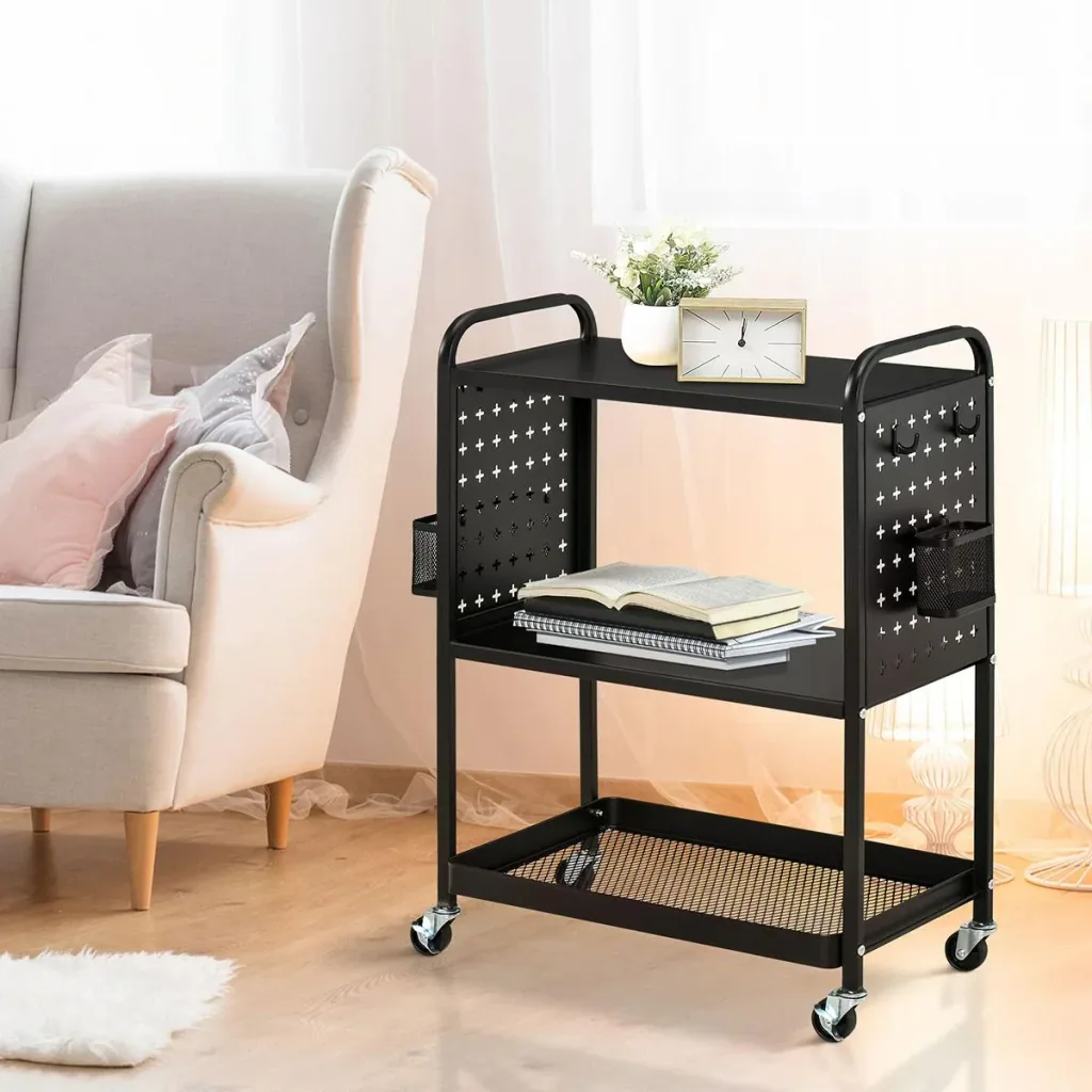 Servierwagen mit 3 Etagen, Stahl, schwarz, 70 x 33,4 x 80,5 cm