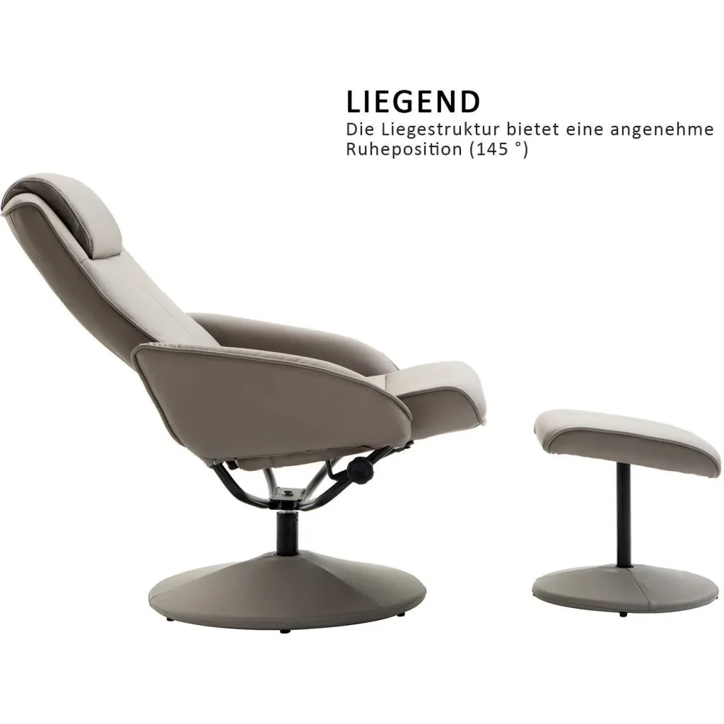 Relaxsessel Fernsehsessel Armsessel 360° drehbar mit Fußstütze Grau