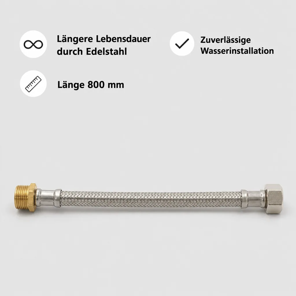 Panzerschlauch DN8, Edelstahl, Flexibel, 800mm, DVGW