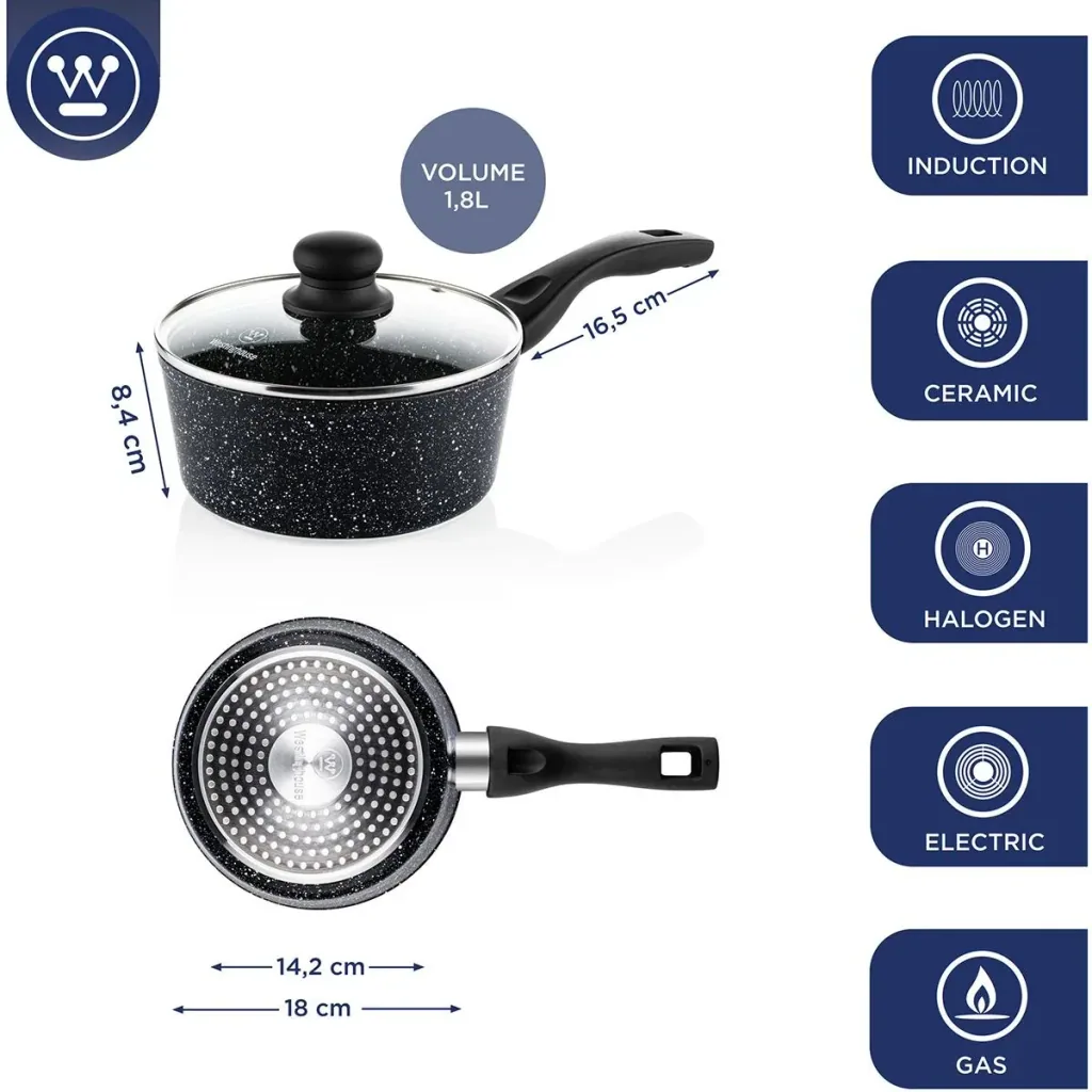 Schwarzer Marmor - Kochtopf 20 cm und Kochtopf 18 cm - Schwarz