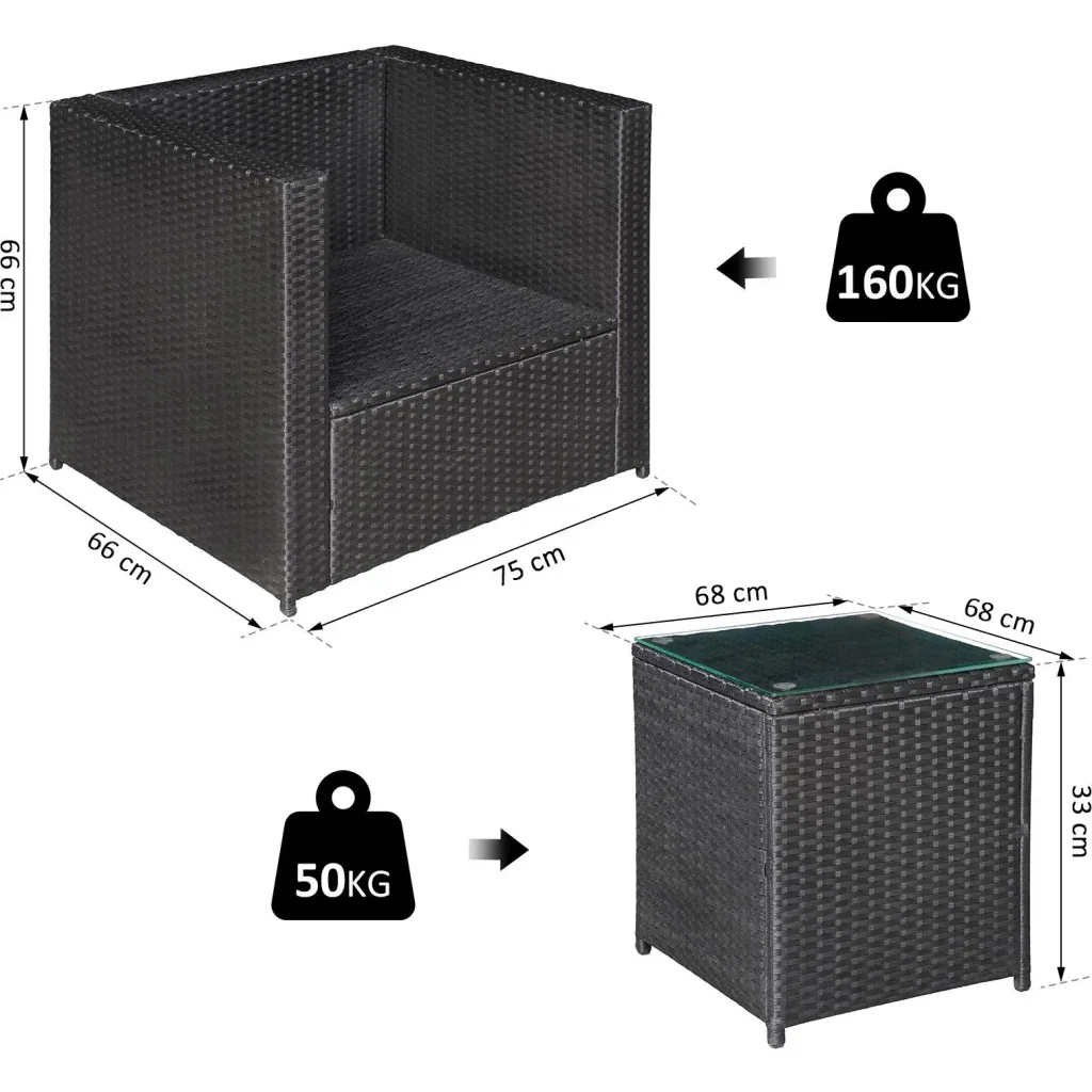 3-tlg, Polyrattan Gartengarnitur Gartenmöbel Garten-Set Sitzgruppe Loungeset inkl, Sitzkissen
