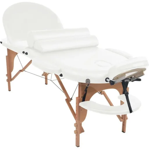 Klappbare Massageliege 10 cm dick mit 2 Nackenrollen oval weiß
