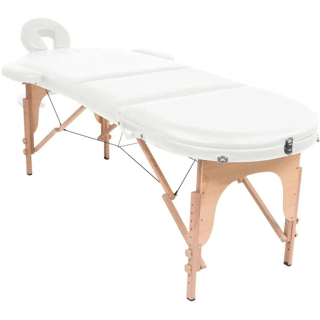 Klappbare Massageliege 10 cm dick mit 2 Nackenrollen oval weiß