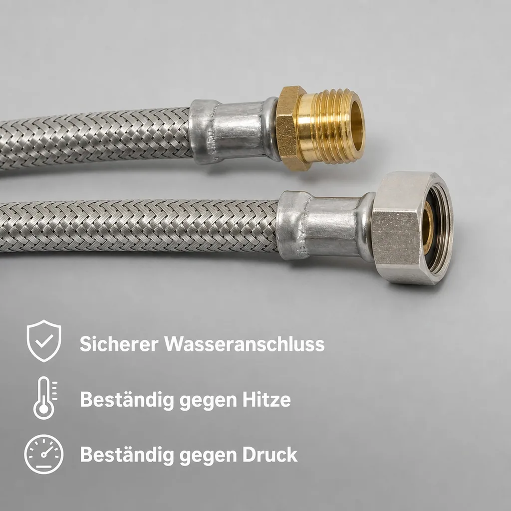 Panzerschlauch 3 8, Edelstahl, Flexschlauch, DVGW, 2000mm