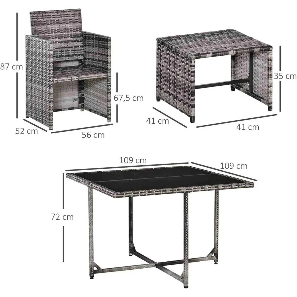 9 tlg. Polyrattan Gartenmöbel Rattan Gartenset Sitzgruppe Garnitur Essgruppe inkl. Kissen Grau 109 x 109 x 72 cm