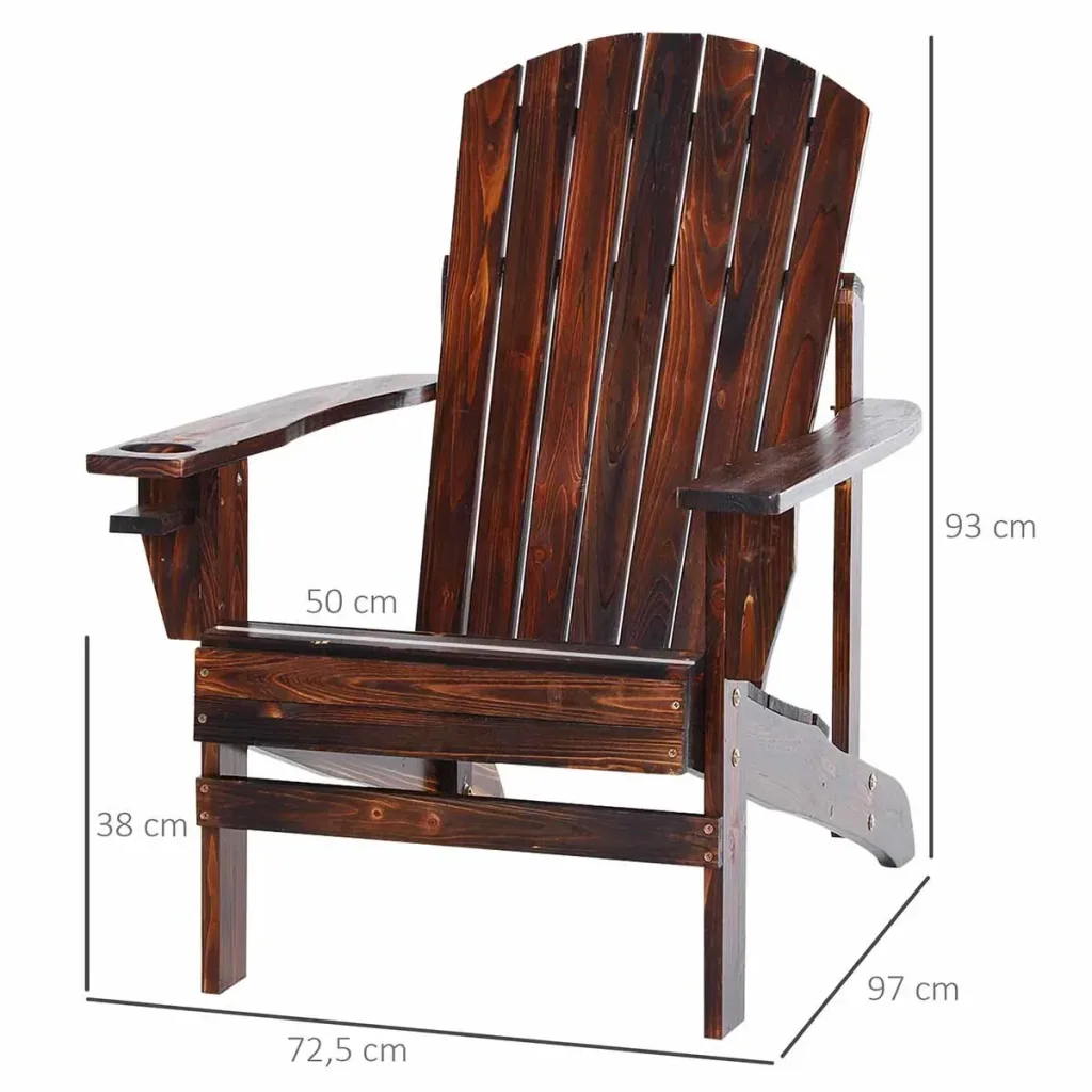 Adirondack-Gartenstuhl mit Becherhalter Gartenliege Balkonstuhl Massivholz Verkohlt 97 x 72,5 x 93 cm