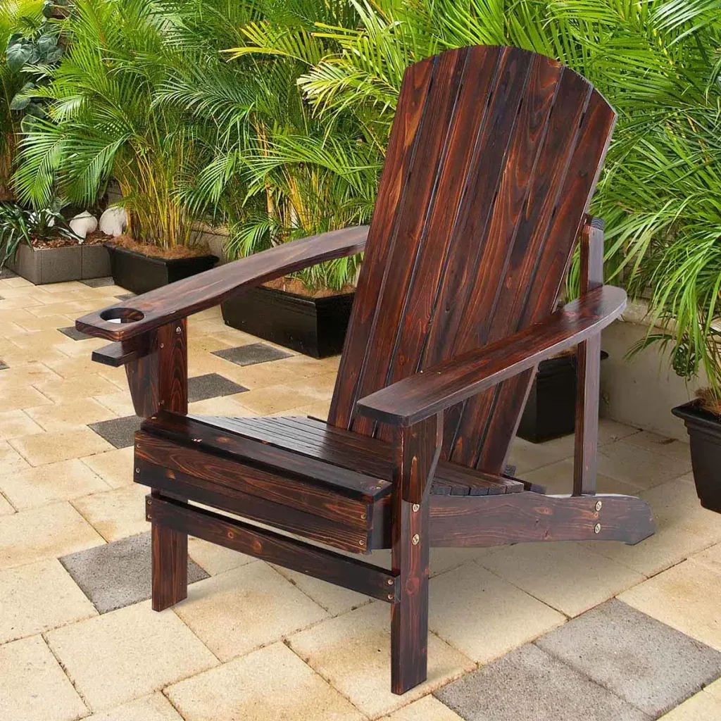 Adirondack-Gartenstuhl mit Becherhalter Gartenliege Balkonstuhl Massivholz Verkohlt 97 x 72,5 x 93 cm