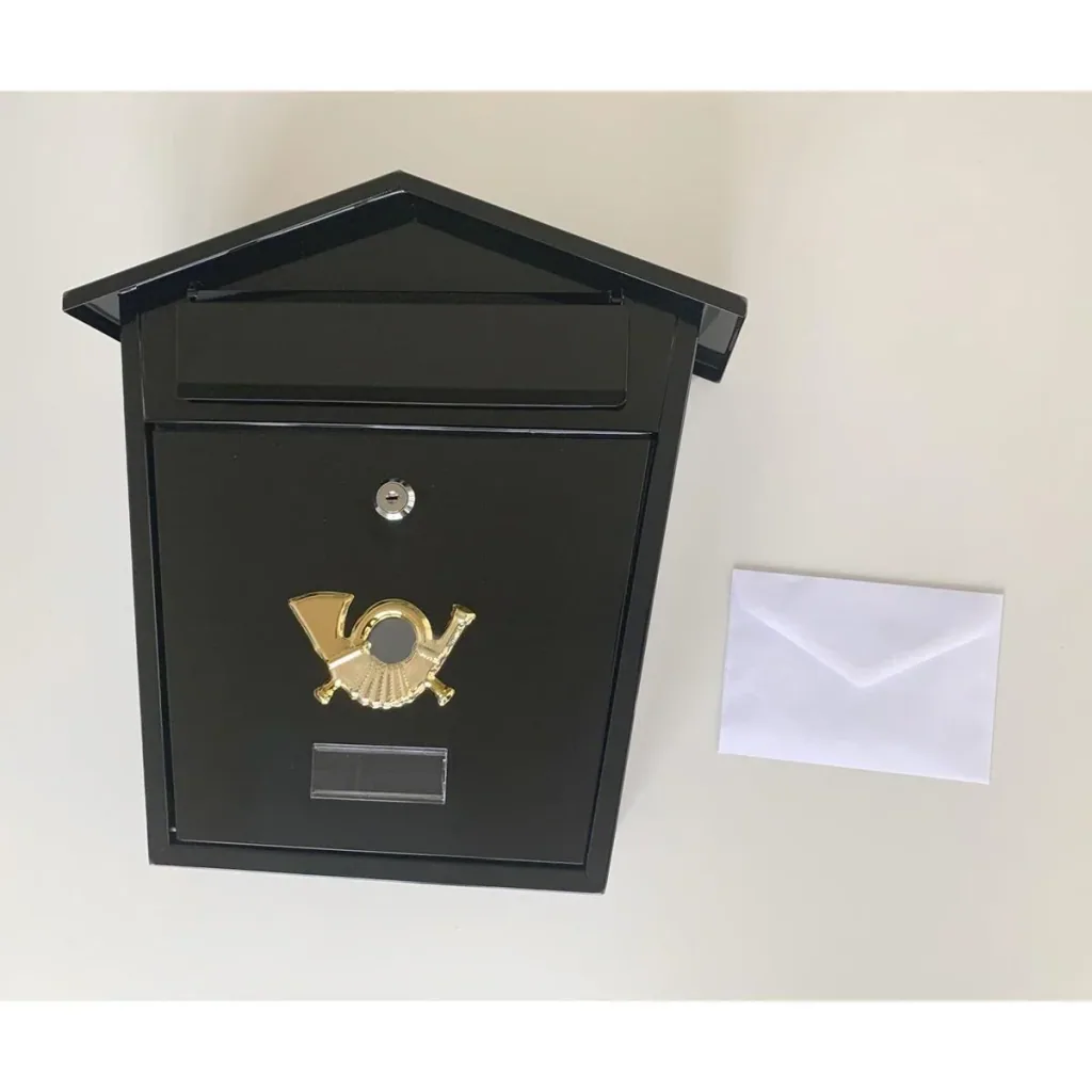 Schwarzer Briefkasten mit Schloss - 370x320x105mm - 2 Schlüssel - 0,6mm dickes Stahlblech