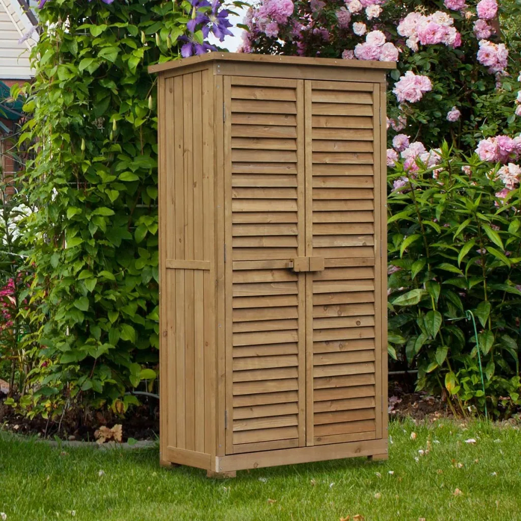 Gartenschrank mit Lamellentüren natur