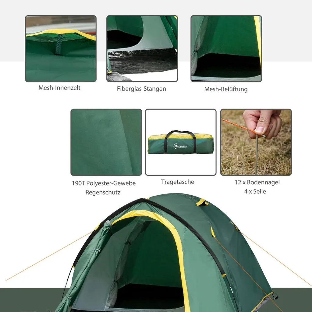 Campingzelt für 3-4 Personen grün/gelb