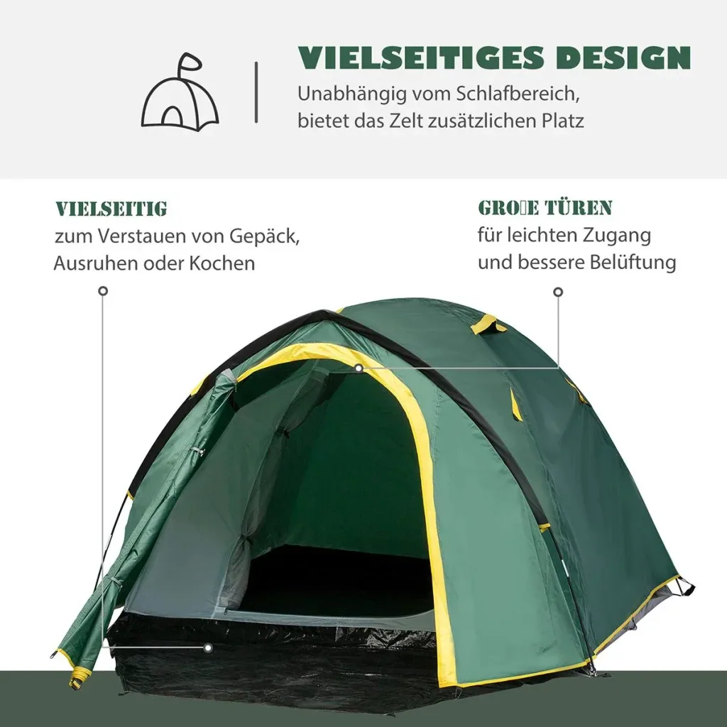 Campingzelt für 3-4 Personen grün/gelb