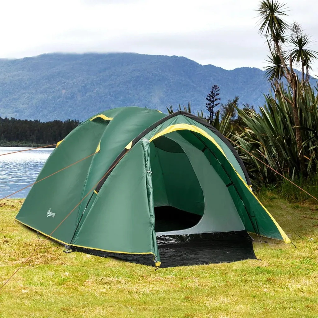 Campingzelt für 3-4 Personen grün/gelb