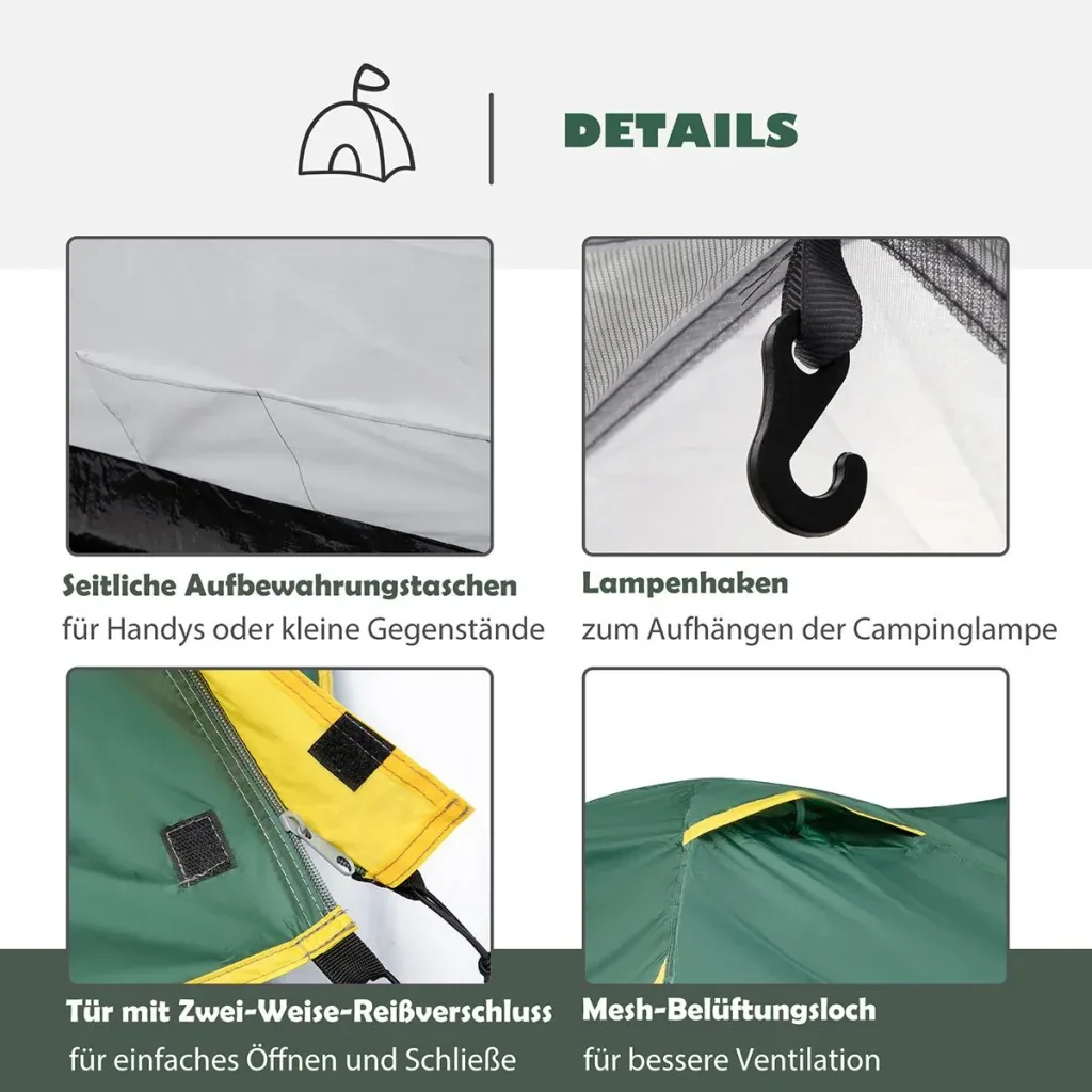 Campingzelt für 3-4 Personen grün/gelb