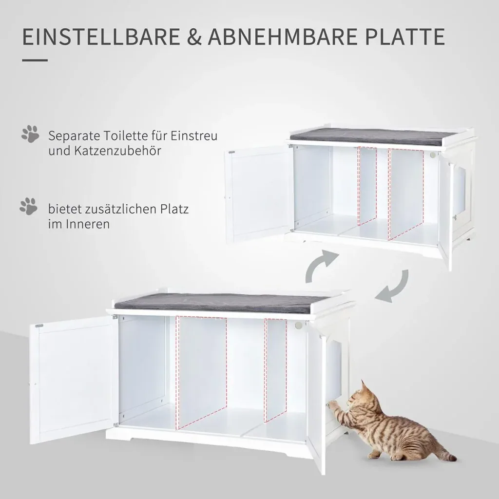 2in1 Katzentoilette mit Schublade und Deckel Weiß+Grau