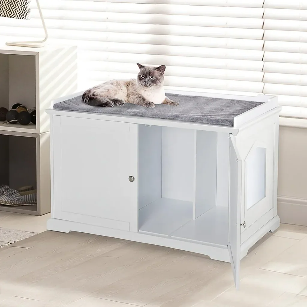 2in1 Katzentoilette mit Schublade und Deckel Weiß+Grau