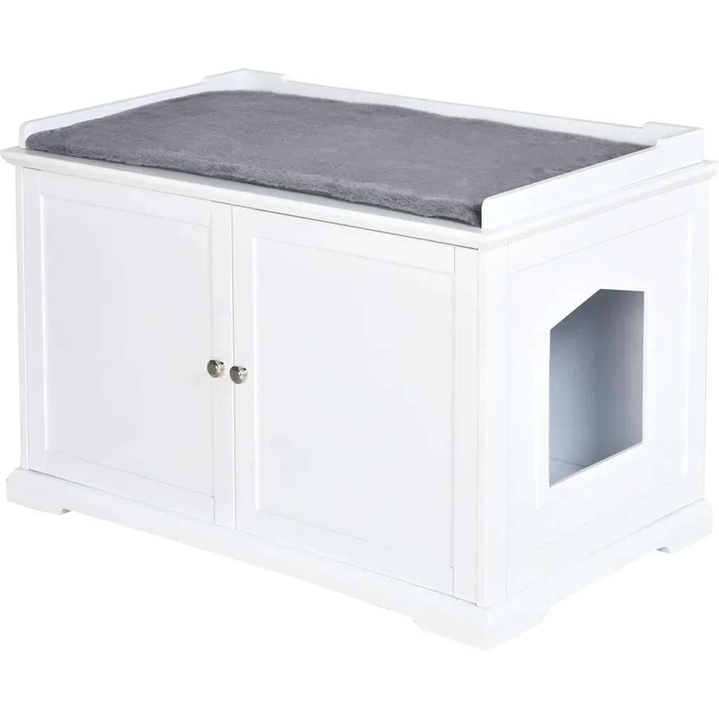 2in1 Katzentoilette mit Schublade und Deckel Weiß+Grau