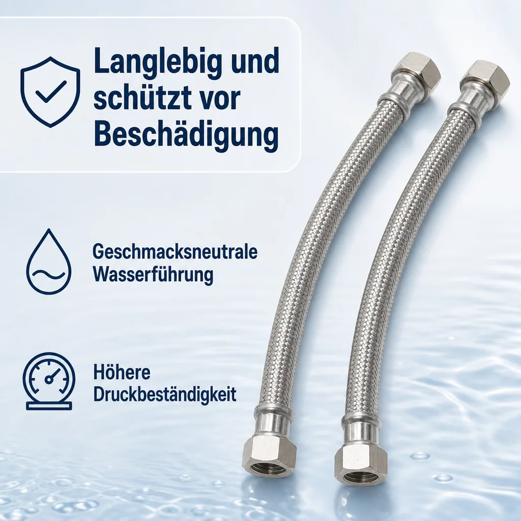 Edelstahl Panzerschlauch, 500mm, flexibel, DN13, DVGW