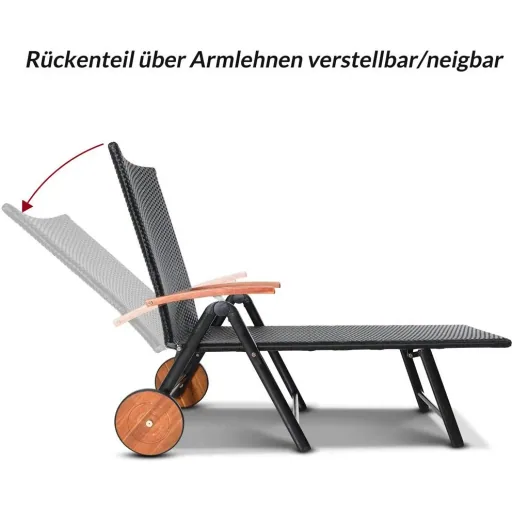 Gartenstuhl aus Korbgeflecht mit Aluminiumrahmen & Akazienholzrädern