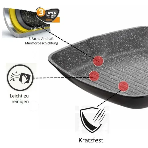 Grillpfanne - mit Deckel - 28cm - Schwarz