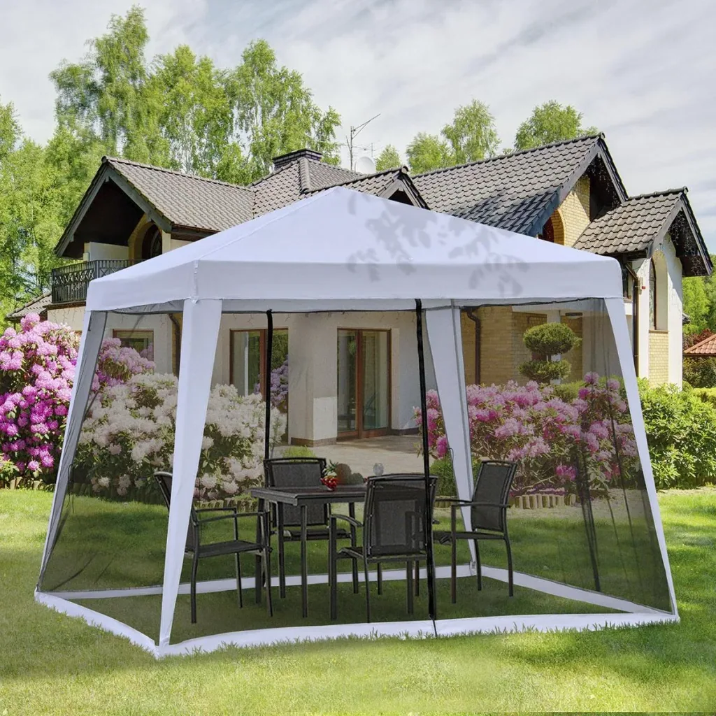 Gartenpavillon Pavillon Festzelt Partyzelt wetterfest Zelt mit Moskitonetz Metall + Polyester Grau 3 x 3 m