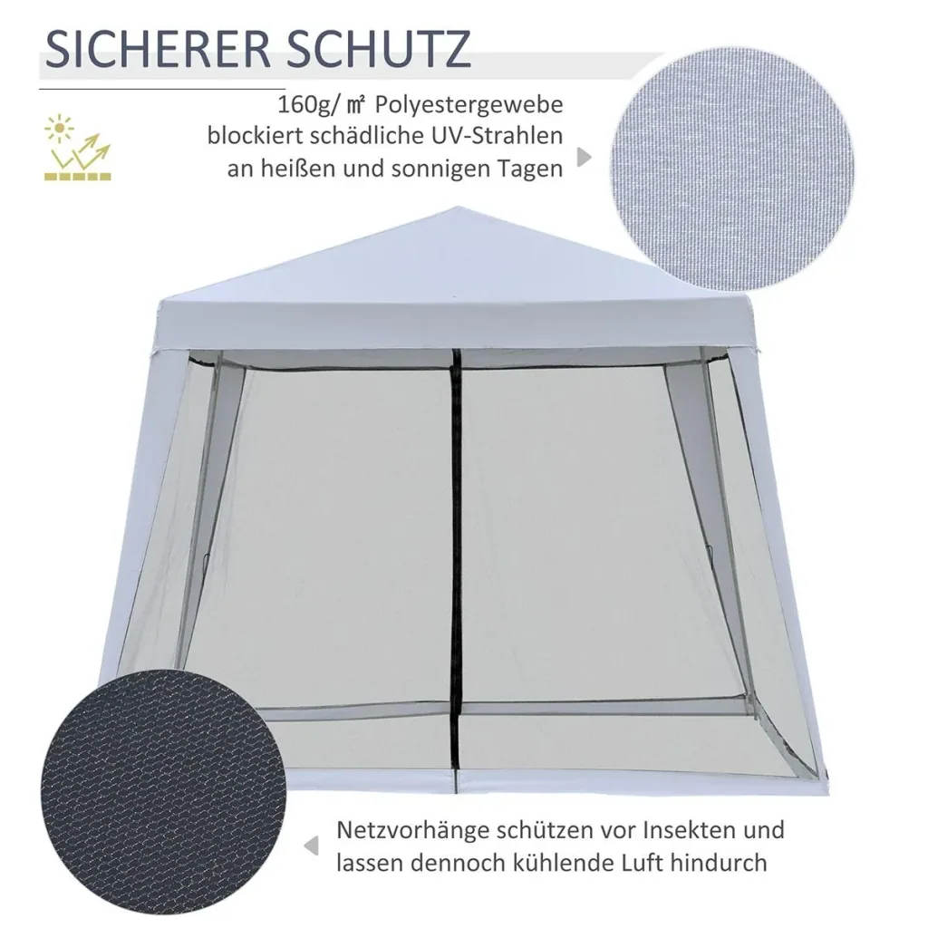 Gartenpavillon Pavillon Festzelt Partyzelt wetterfest Zelt mit Moskitonetz Metall + Polyester Grau 3 x 3 m