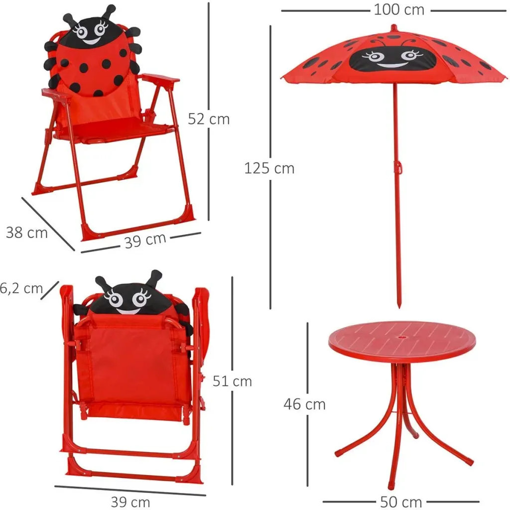 4tlg. Kindersitzgruppe Garten Gartentisch 2 Klappstühle Sonnenschirm Camping Kindersitzgarnitur Gartenmöbel für 3-5 Jahr