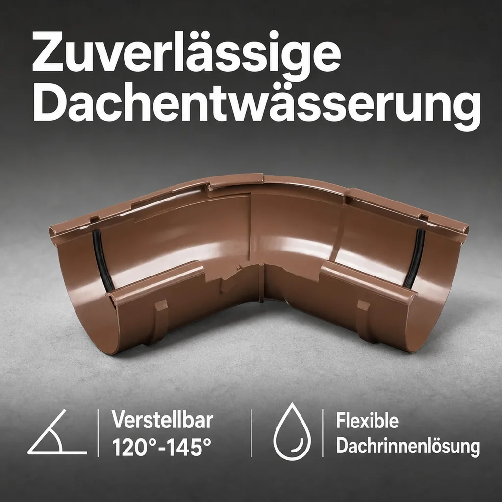Dachrinne Außenecke, verstellbar 120°-145°, braun, System 75, PVC